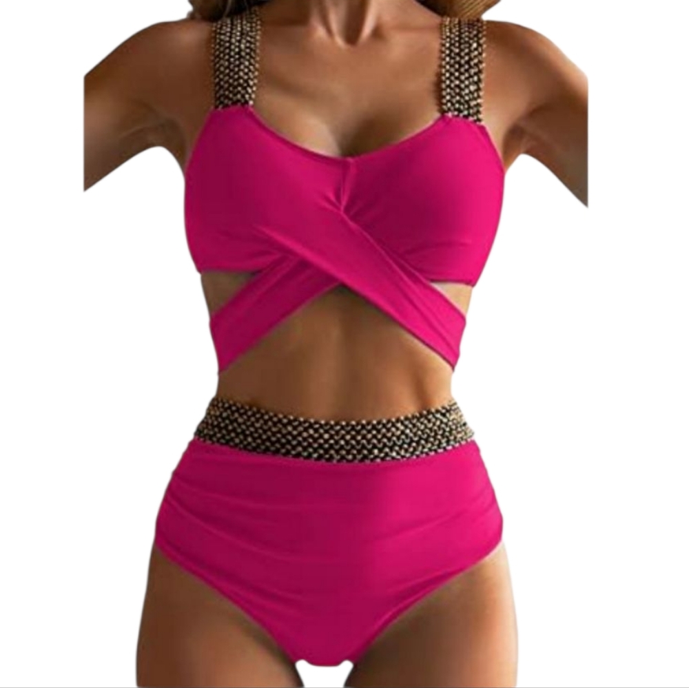 Eomenie Women Two Piece Cross Wrap Bathing Suit Tie Back, Tummy Control Swimsuit